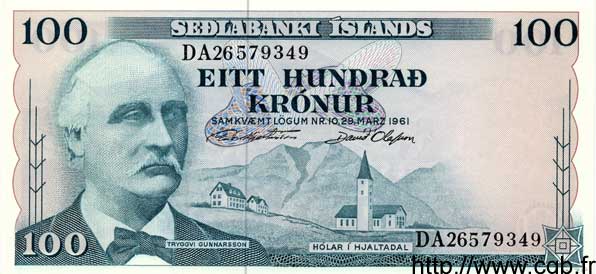100 Kronur ICELAND  1961 P.44a UNC