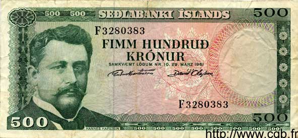 500 Kronur ISLANDA  1961 P.45 q.BB