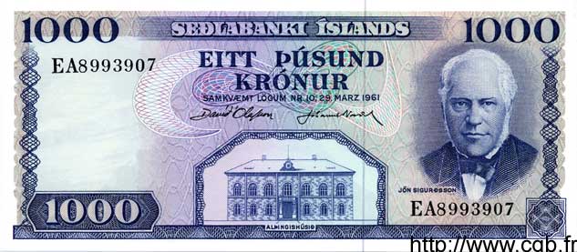 1000 Kronur ISLANDE  1961 P.46 NEUF