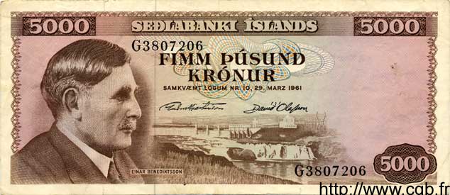 5000 Kronur ISLANDA  1961 P.47 BB