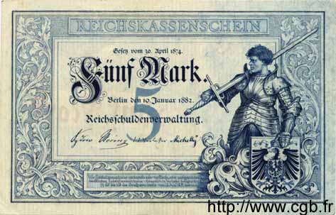 5 Mark GERMANY  1882 P.004 XF+