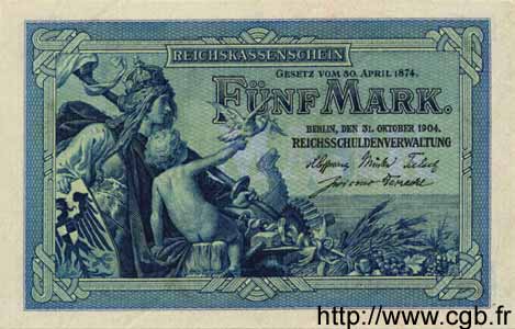 5 Mark GERMANY  1904 P.008b UNC-