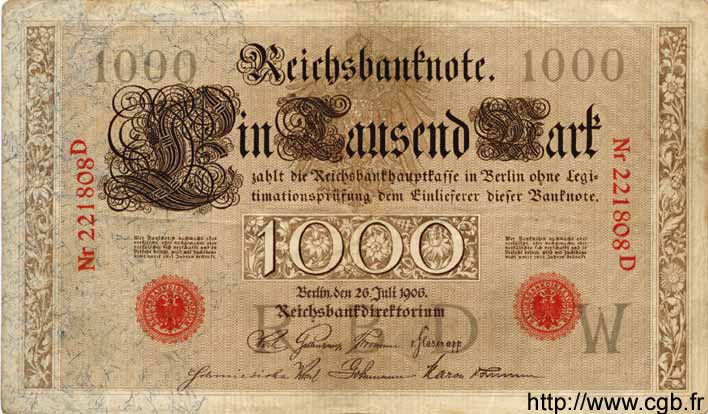 1000 Mark GERMANIA  1906 P.027 q.BB