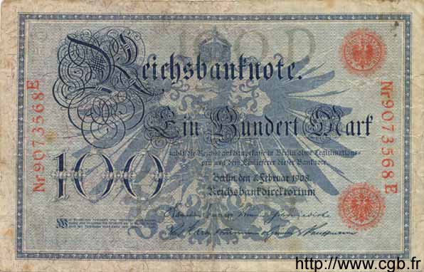 100 Mark GERMANY  1908 P.033a VG