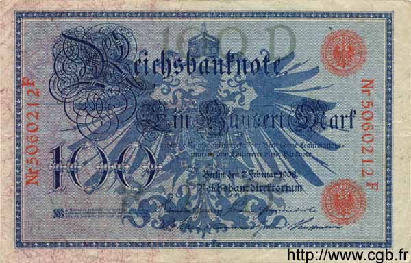100 Mark GERMANIA  1908 P.033a MB
