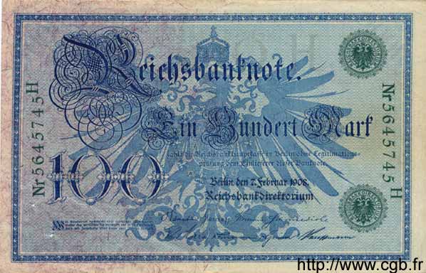 100 Mark GERMANY  1908 P.034 VF