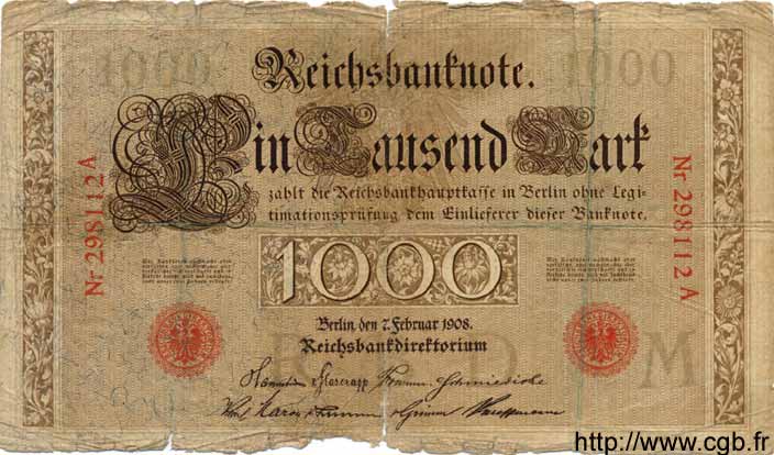 1000 Mark GERMANY  1908 P.036 P