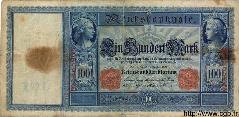 100 Mark GERMANY  1909 P.038 G