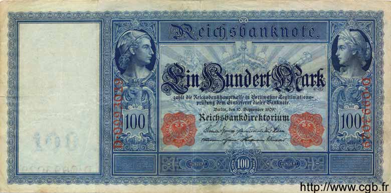 100 Mark GERMANIA  1909 P.038 q.BB