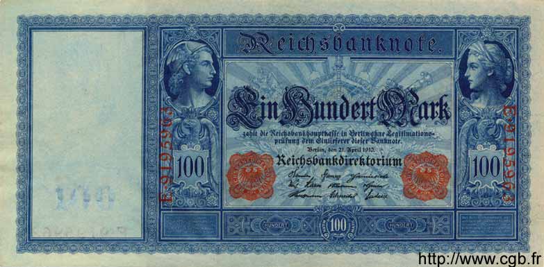 100 Mark GERMANY  1910 P.042 AU
