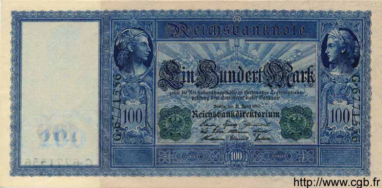 100 Mark GERMANY  1910 P.043 UNC-