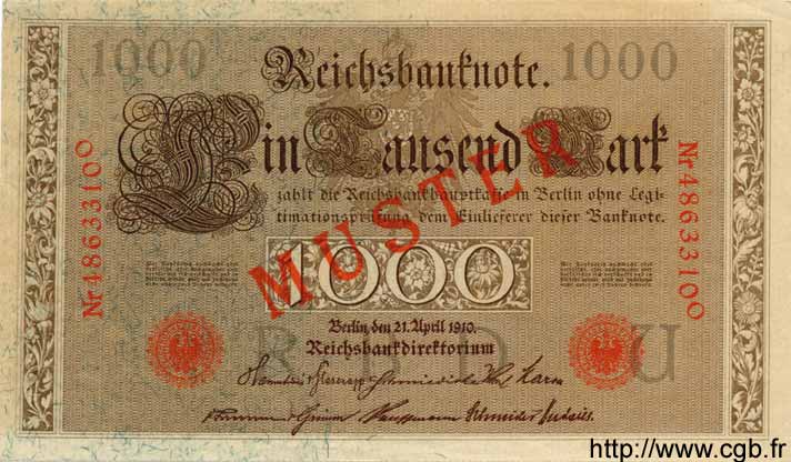 1000 Mark Spécimen GERMANY  1910 P.044S UNC