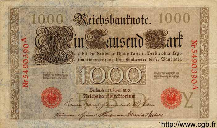 1000 Mark GERMANY  1910 P.044b VF