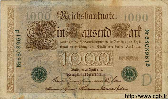 1000 Mark GERMANY  1910 P.045b VG