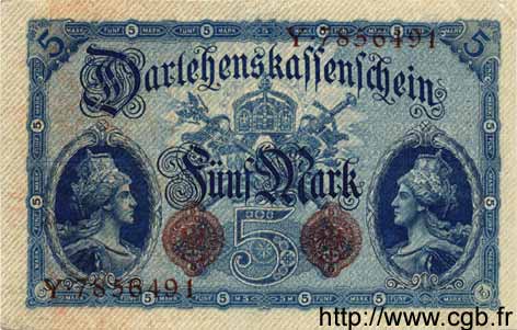 5 Mark GERMANY  1914 P.047b VF