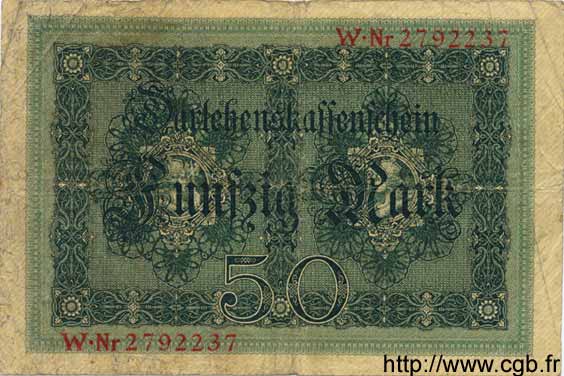 50 Mark GERMANY  1914 P.049b VG