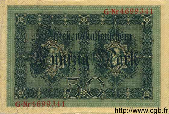 50 Mark GERMANY  1914 P.049b XF - AU