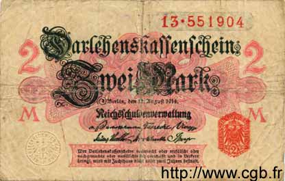 2 Mark GERMANY  1914 P.053 G
