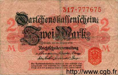 2 Mark GERMANY  1914 P.054 G