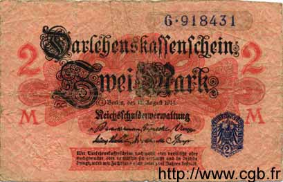 2 Mark GERMANY  1914 P.055 G