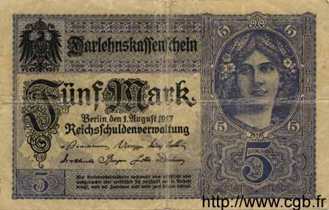 5 Mark GERMANY  1917 P.056a F