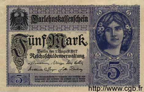 5 Mark GERMANY  1917 P.056a AU