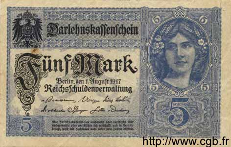 5 Mark GERMANY  1917 P.056b VF
