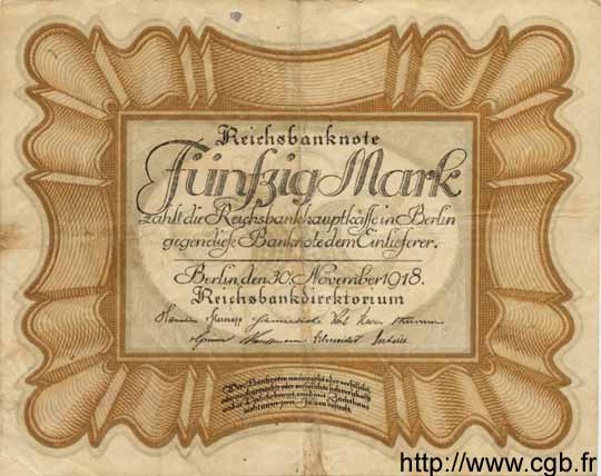 50 Mark GERMANY  1918 P.065 F