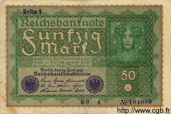 50 Mark GERMANY  1919 P.066 F