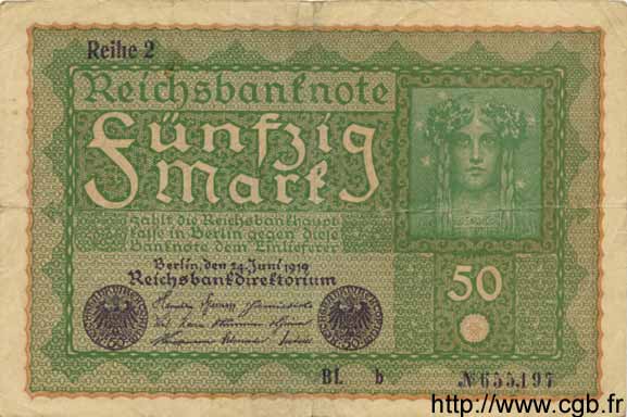 50 Mark GERMANY  1919 P.066 F-