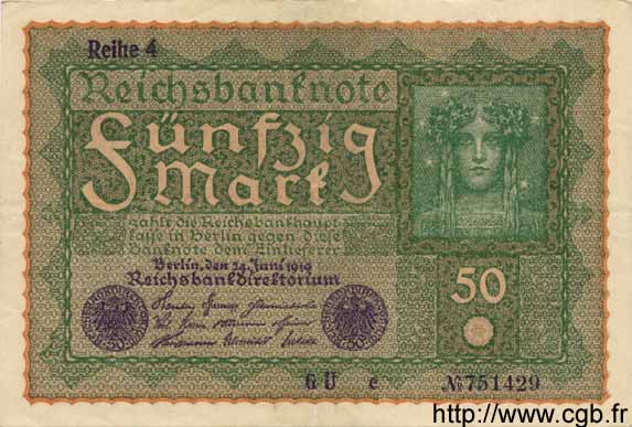 50 Mark GERMANY  1919 P.066 VF+