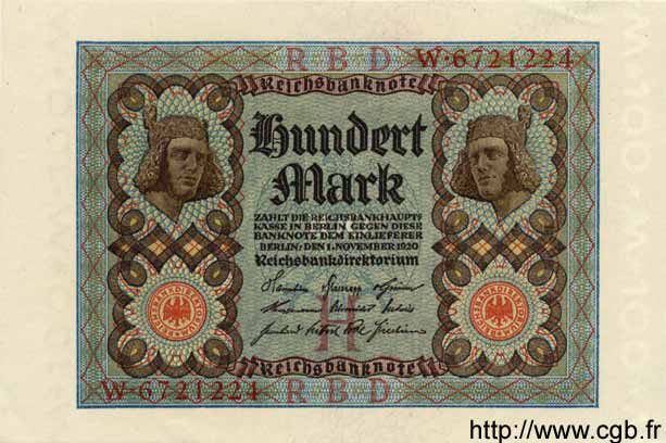100 Mark GERMANIA  1920 P.069a q.FDC