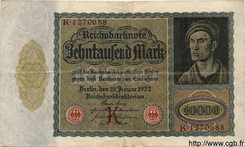 10000 Mark GERMANY  1922 P.070 F