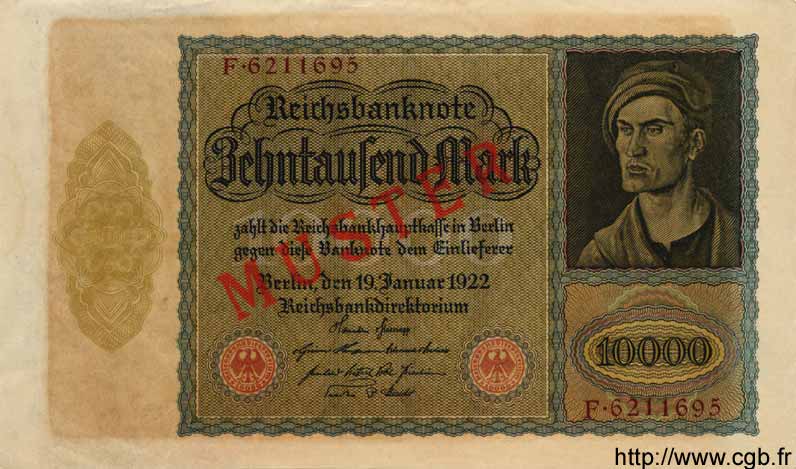 10000 Mark Spécimen GERMANY  1922 P.071s AU