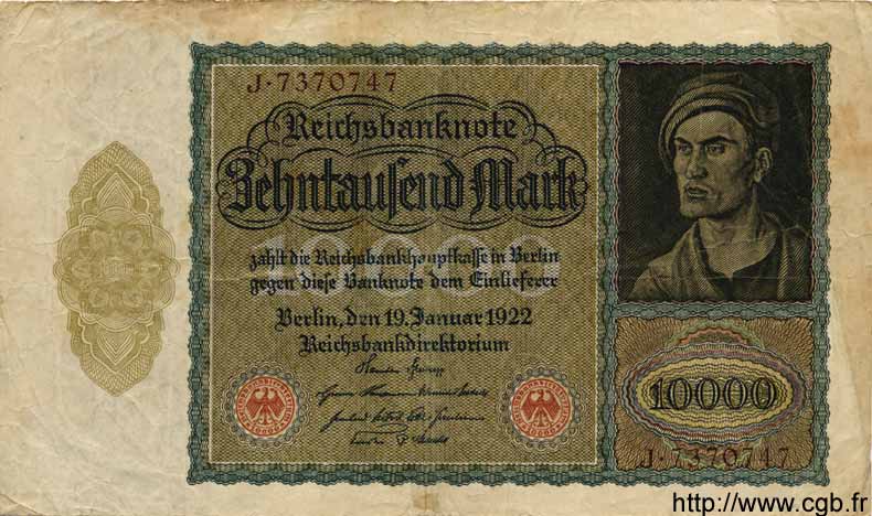 10000 Mark GERMANY  1922 P.071 F