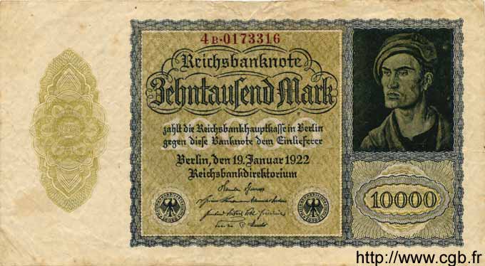 10000 Mark GERMANY  1922 P.072 F - VF