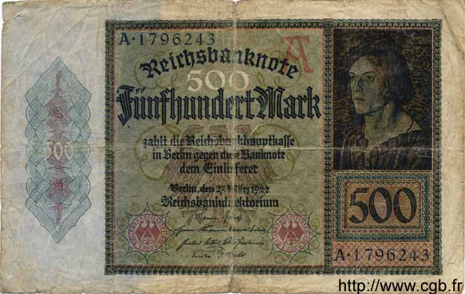 500 Mark GERMANY  1922 P.073 P