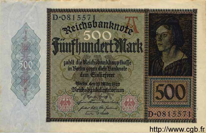 500 Mark GERMANY  1922 P.073 XF