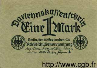 1 Mark GERMANY  1922 P.061a VF