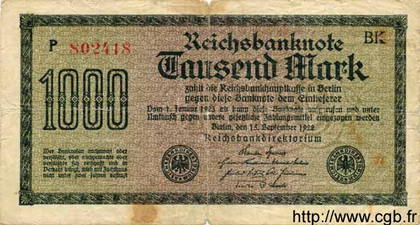 1000 Mark GERMANIA  1922 P.076c B