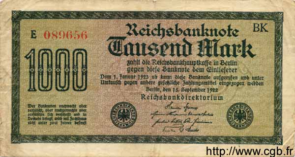 1000 Mark GERMANIA  1922 P.076c MB
