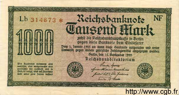 1000 Mark GERMANIA  1922 P.076c BB