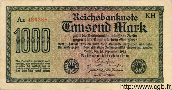 1000 Mark GERMANIA  1922 P.076f BB