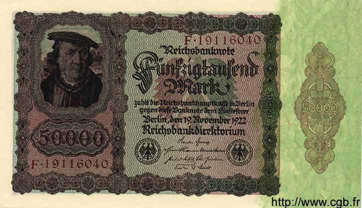 50000 Mark GERMANY  1922 P.080 UNC-