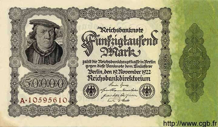 50000 Mark GERMANY  1922 P.079 AU