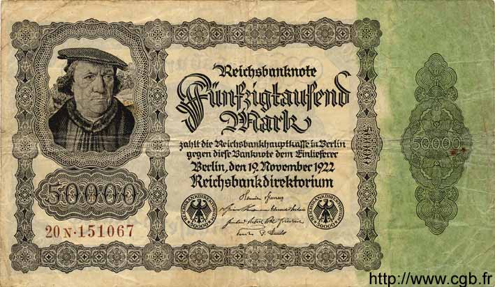 50000 Mark GERMANY  1922 P.079 F