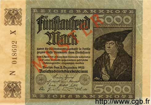 5000 Mark Spécimen GERMANY  1922 P.081cs UNC-