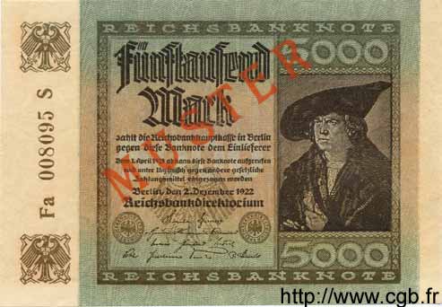 5000 Mark Spécimen GERMANY  1922 P.081es UNC-