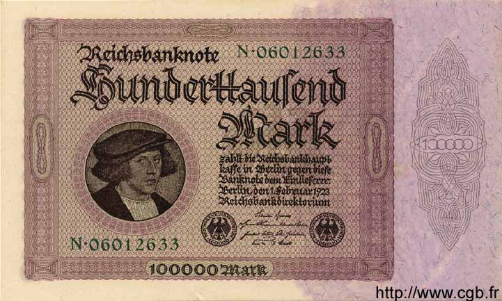 100000 Mark GERMANIA  1923 P.083a AU+
