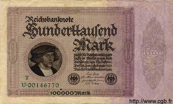 100000 Mark GERMANY  1923 P.083c VF-